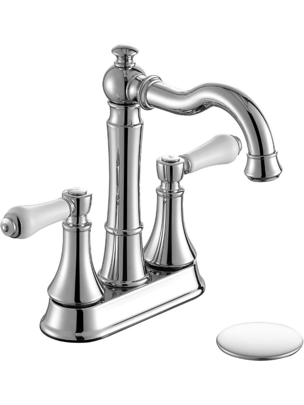 Sleek 4-Inch Centerset Chrome Bathroom Faucet with Elegant Porcelain Handles